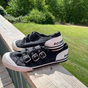 Rocket Dog Jolissa Aviator Distressed Black Fashion Sneakers Womens Size 10 With